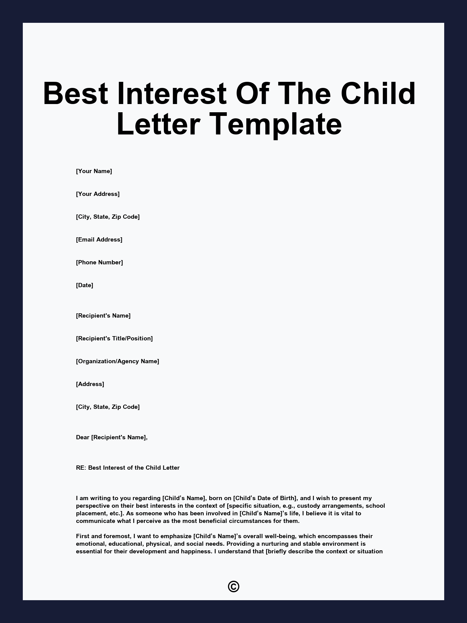 Best Interest Of The Child Letter Template