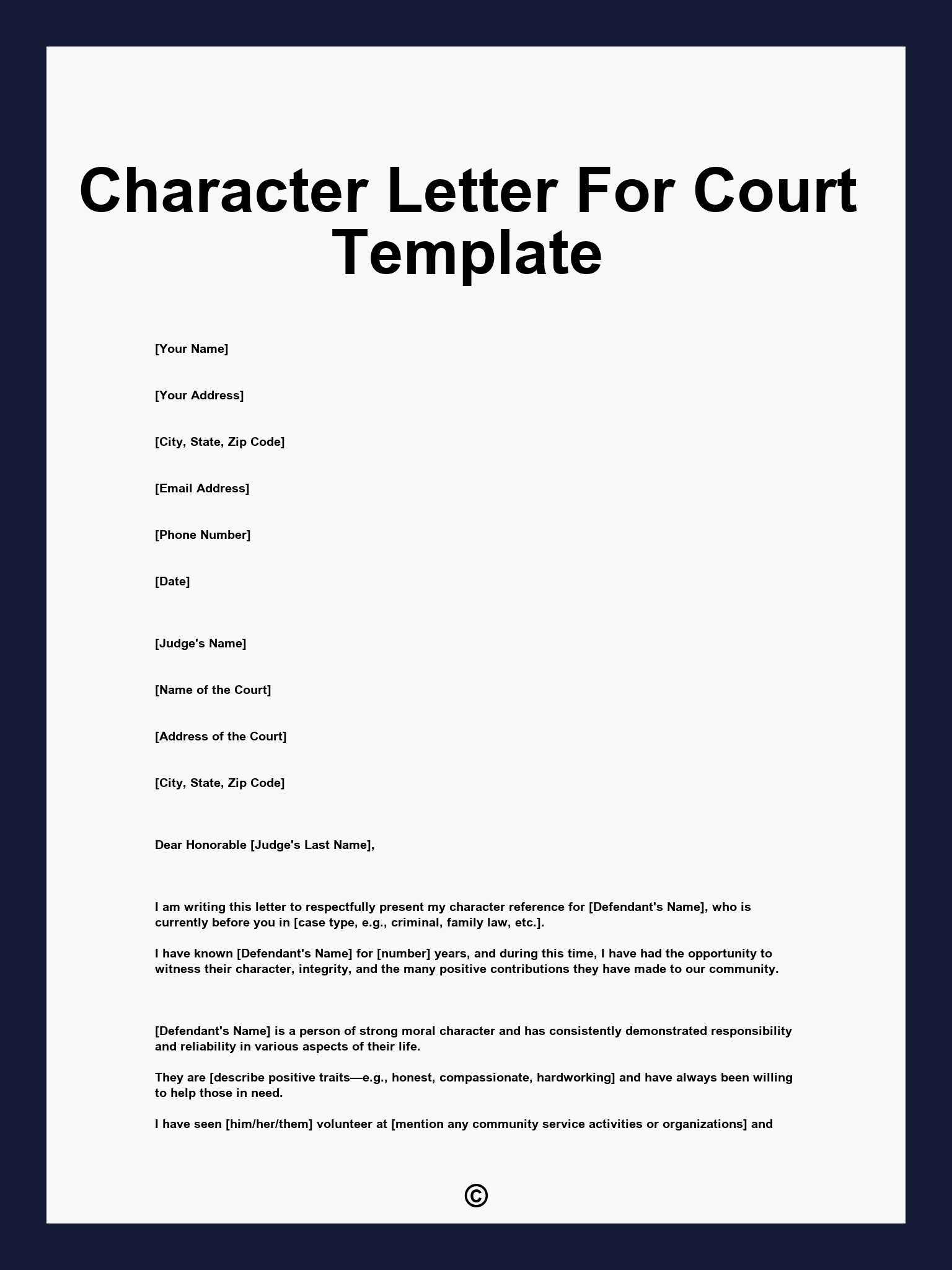 Character Letter For Court Template