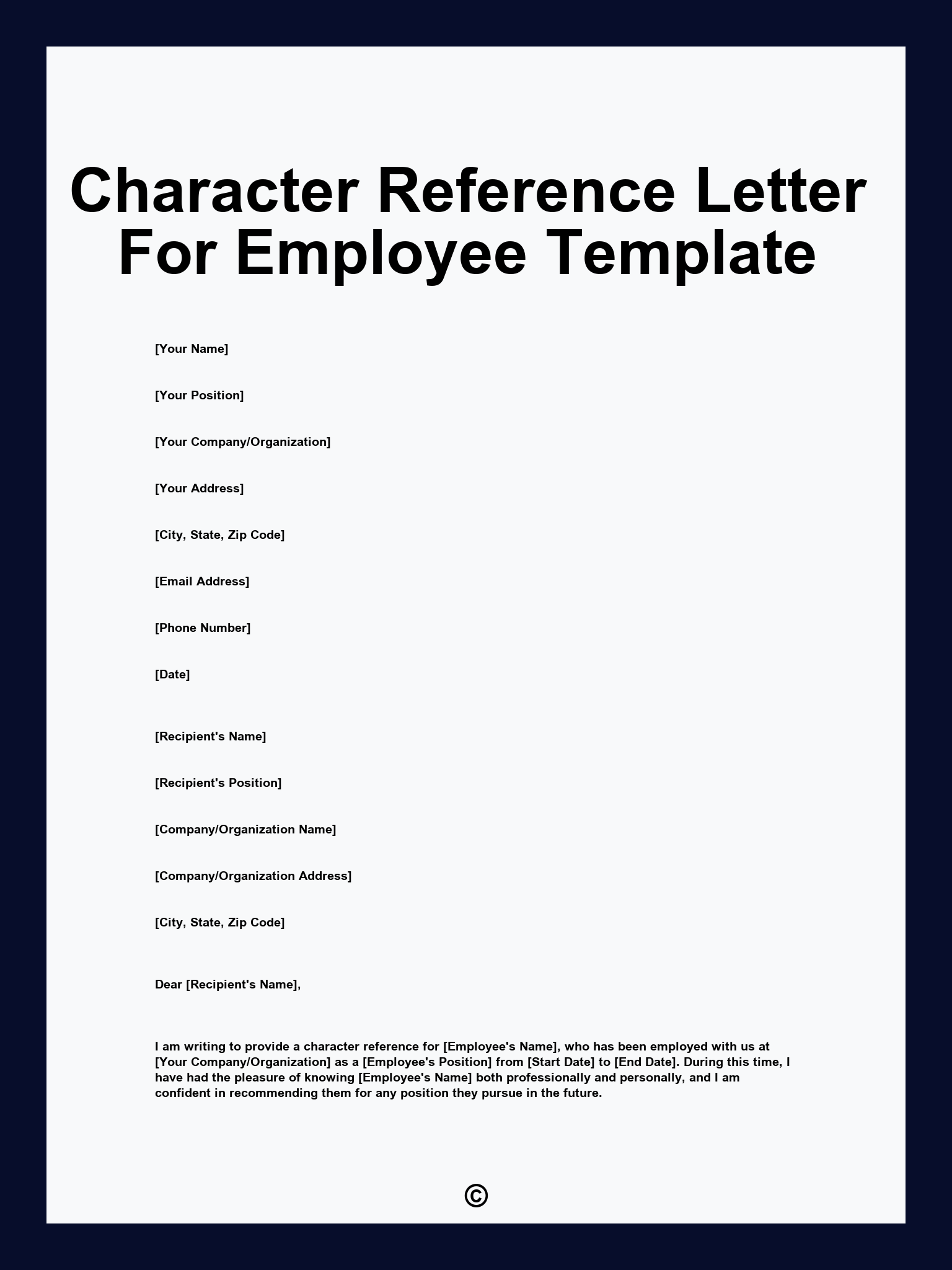 Character Reference Letter For Employee Template