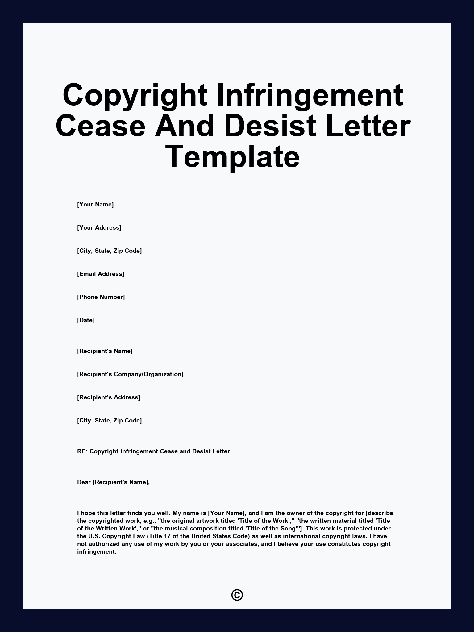 Copyright Infringement Cease And Desist Letter Template