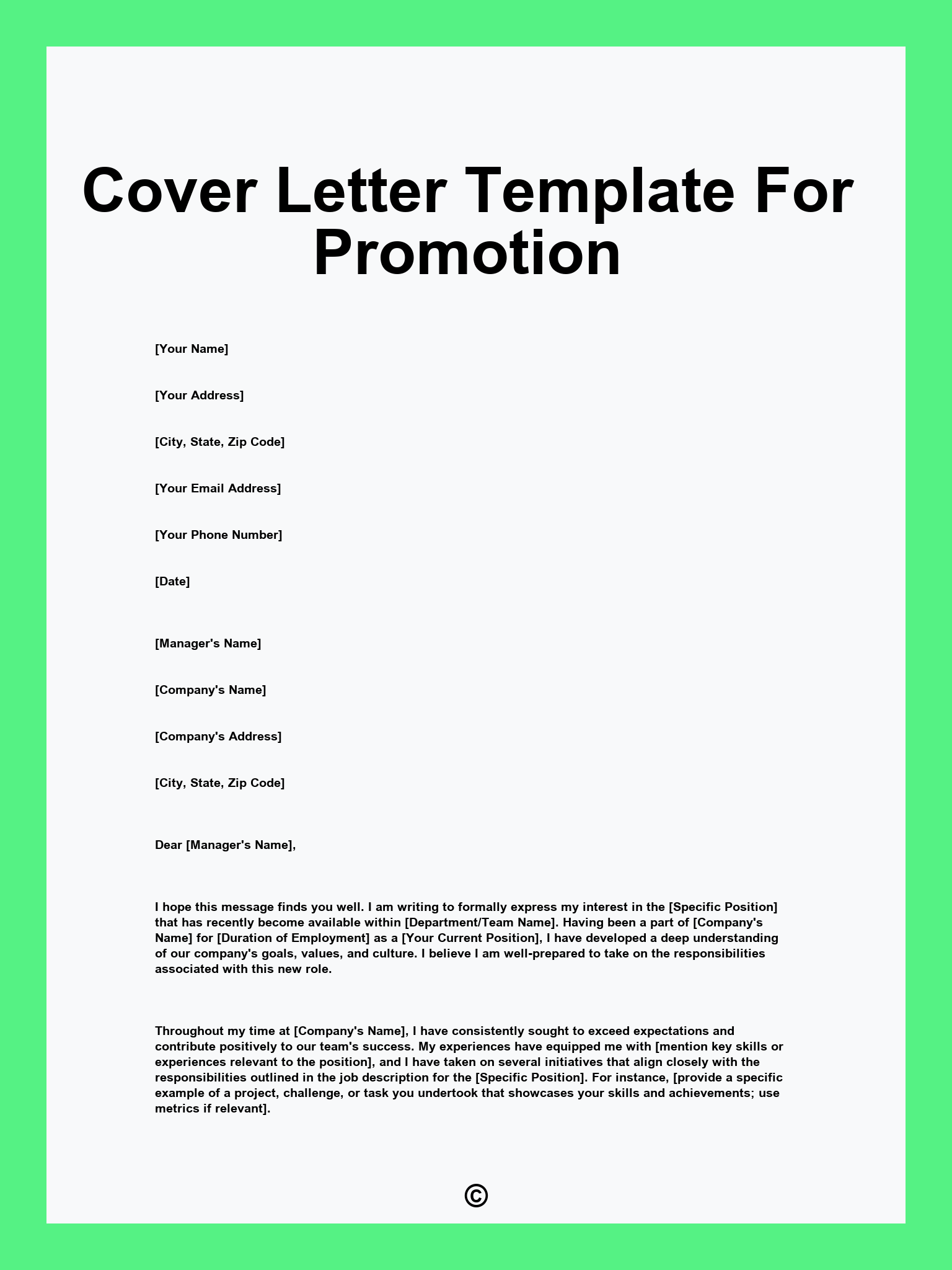 Cover Letter Template For Promotion