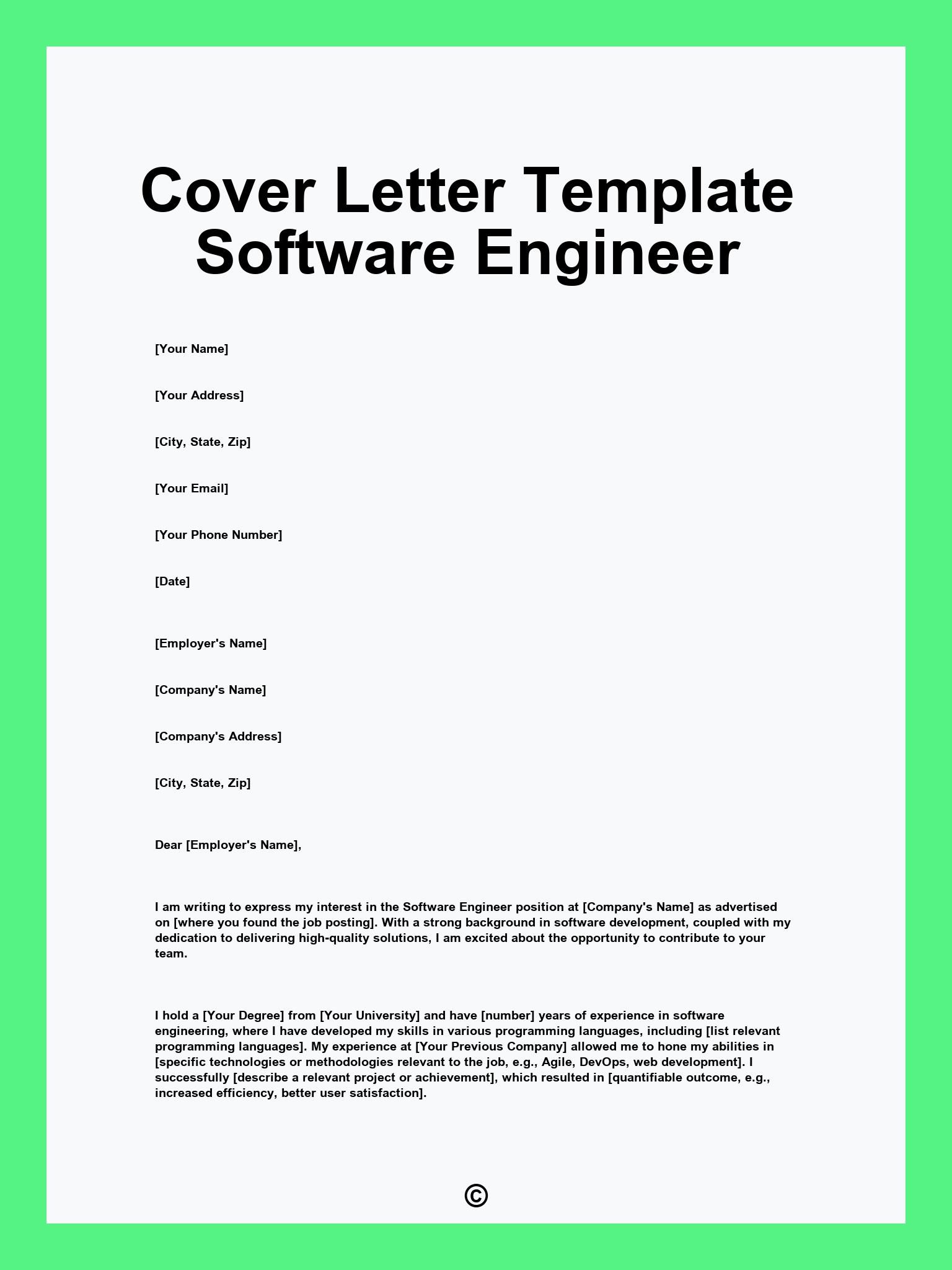 Cover Letter Template Software Engineer