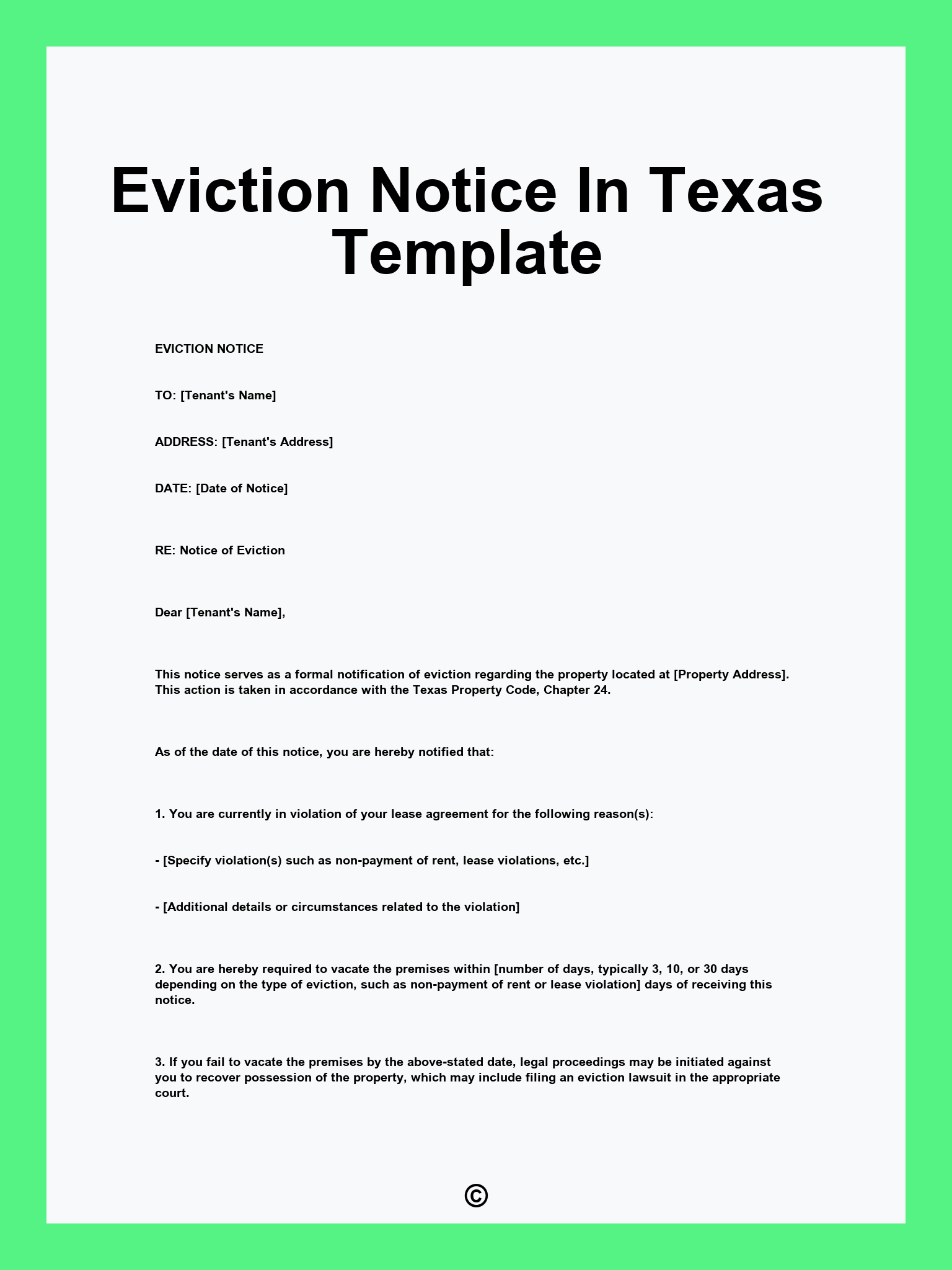 Eviction Notice In Texas Template