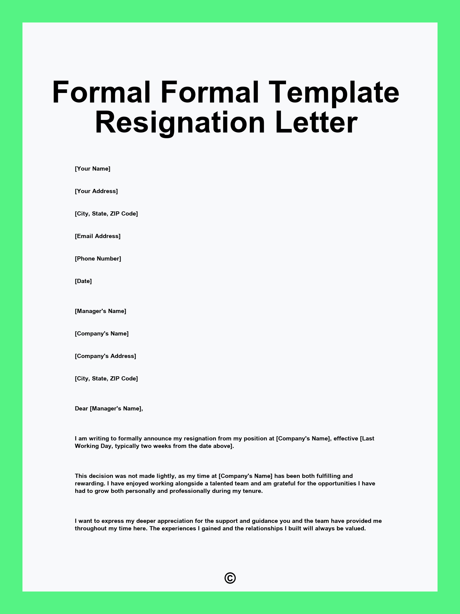 Formal Formal Template Resignation Letter