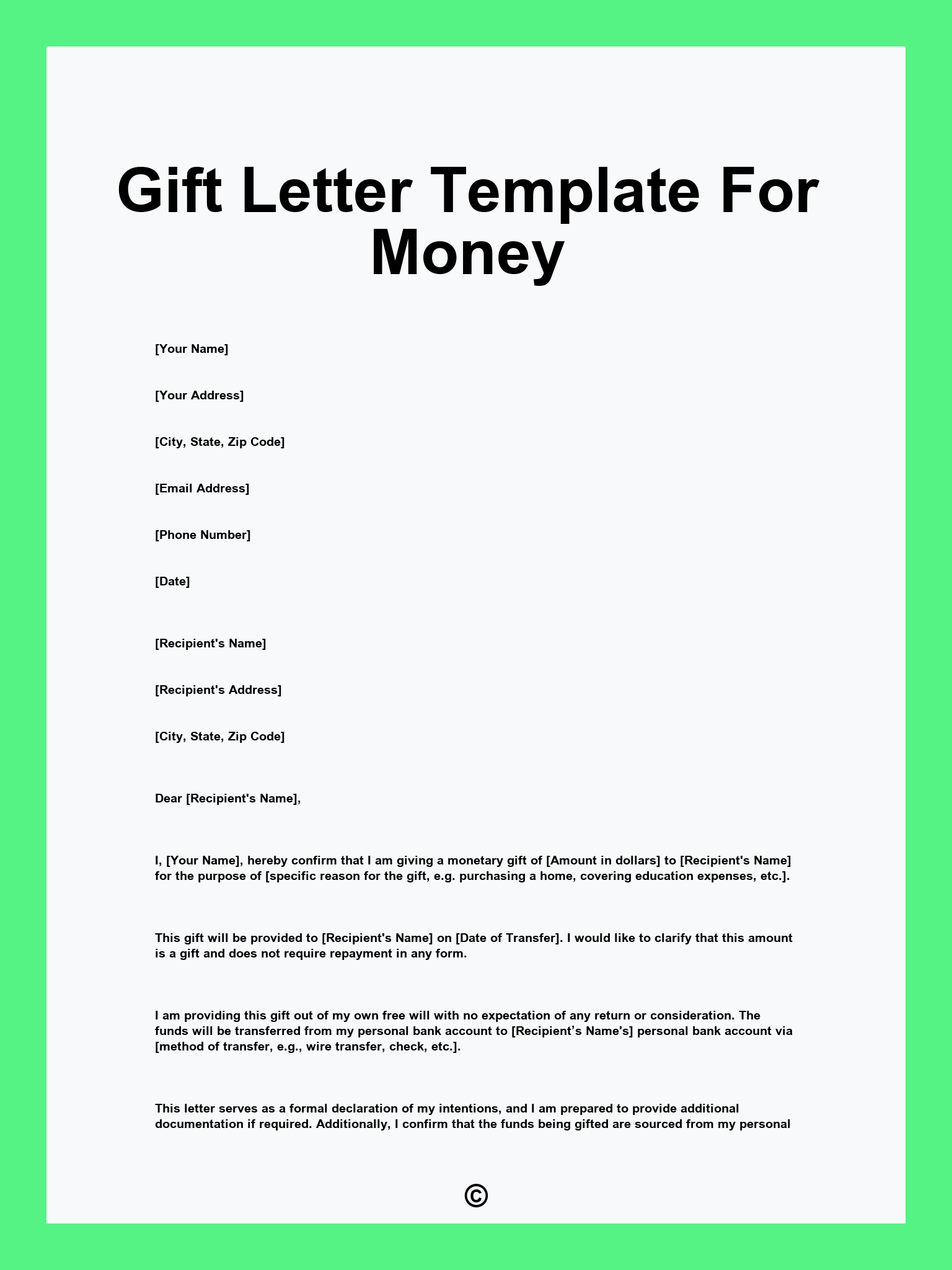 Gift Letter Template For Money