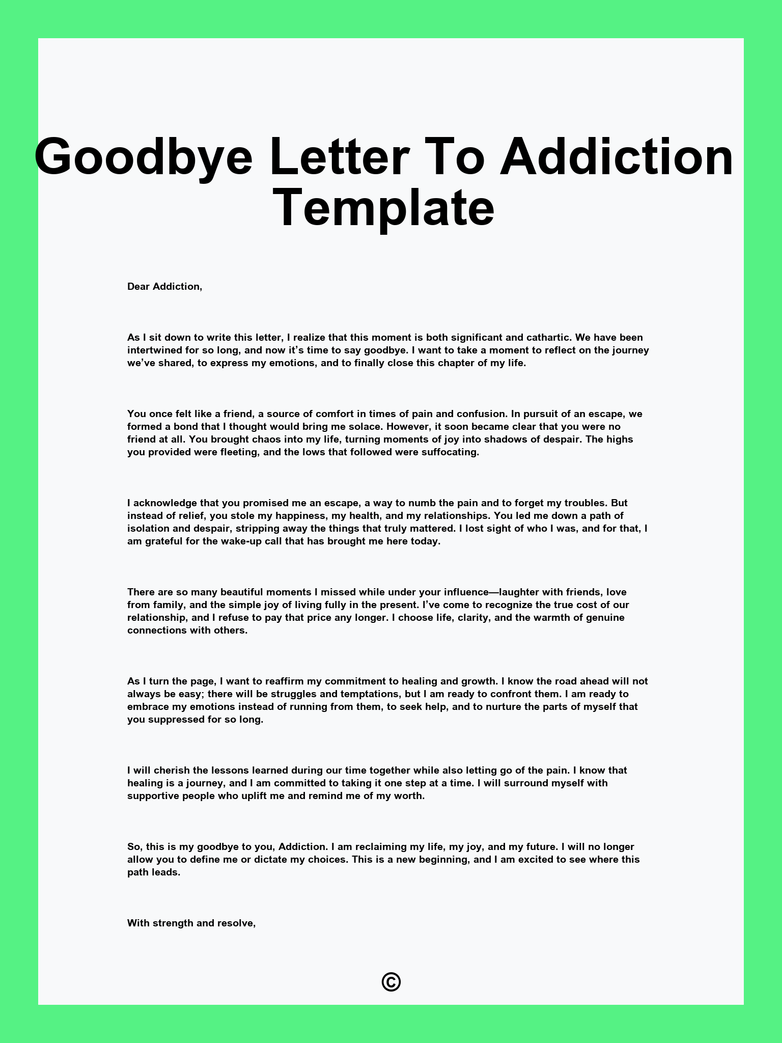 Goodbye Letter To Addiction Template