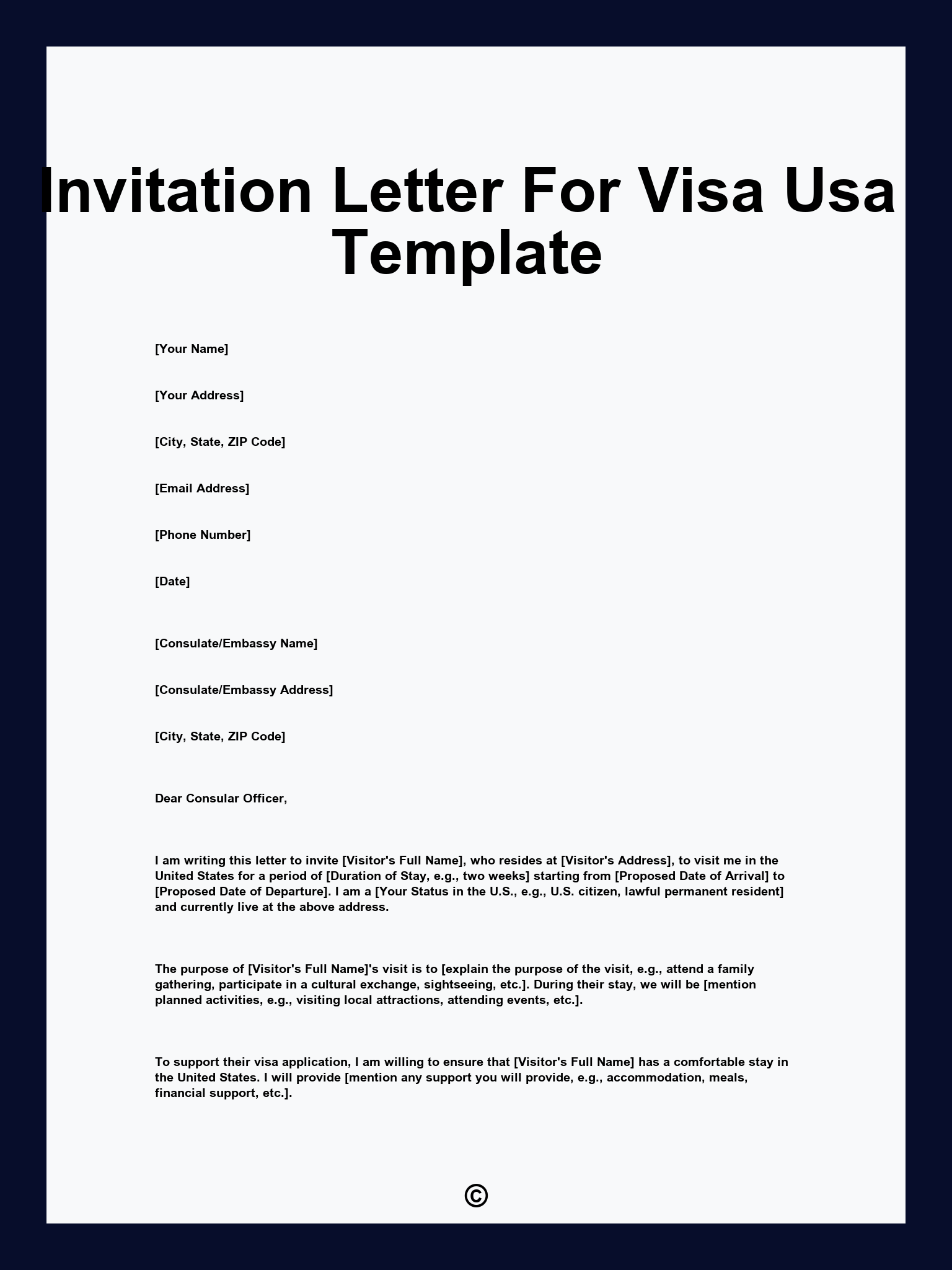 Invitation Letter For Visa Usa Template