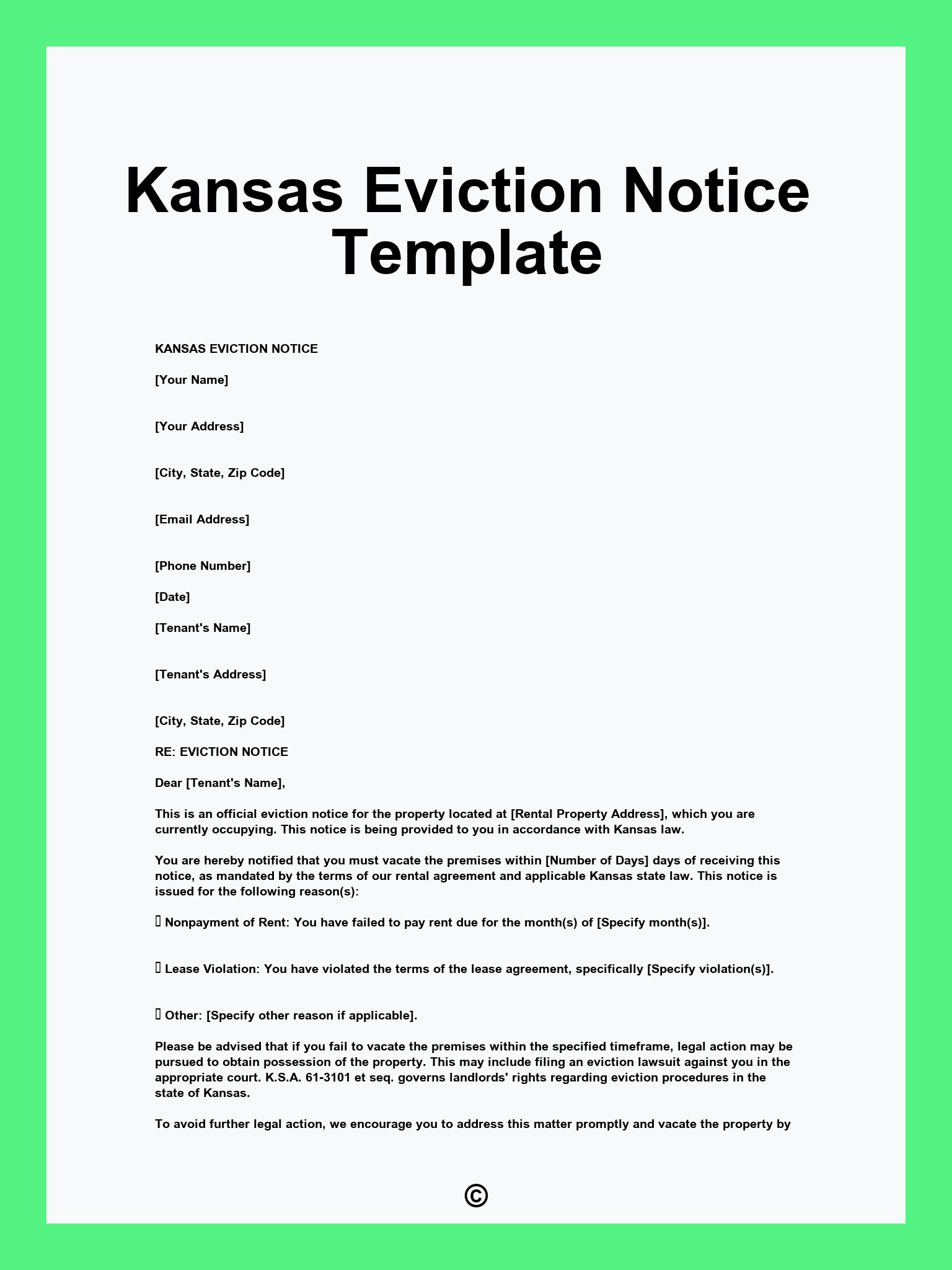 Kansas Eviction Notice Template