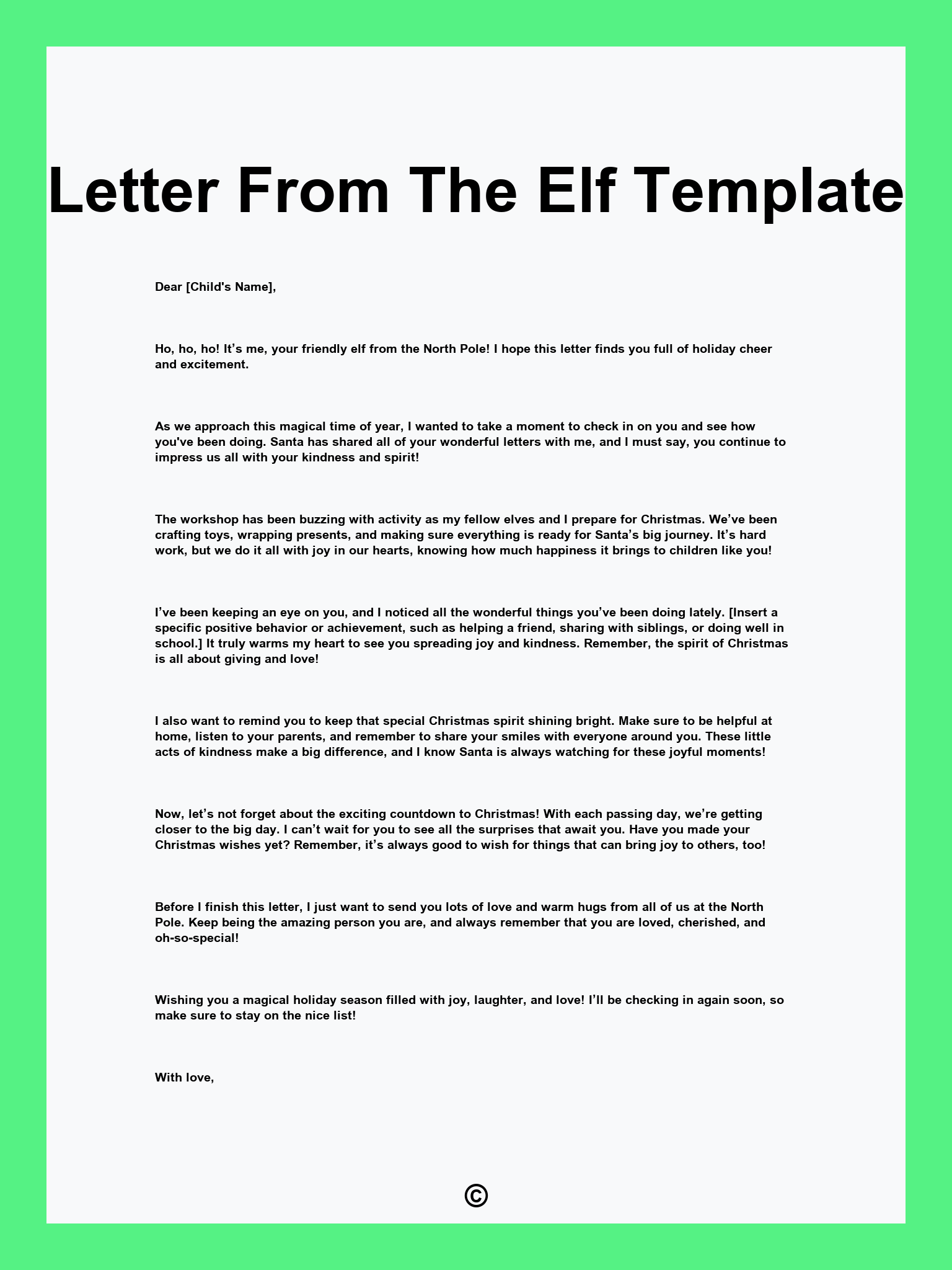 Letter From The Elf Template