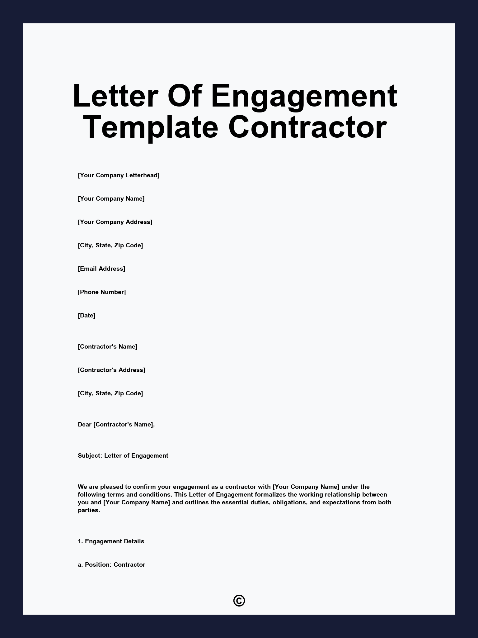 Letter Of Engagement Template Contractor