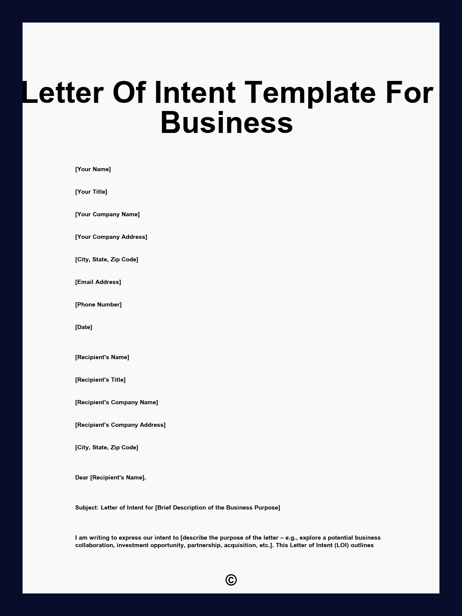 Letter Of Intent Template For Business