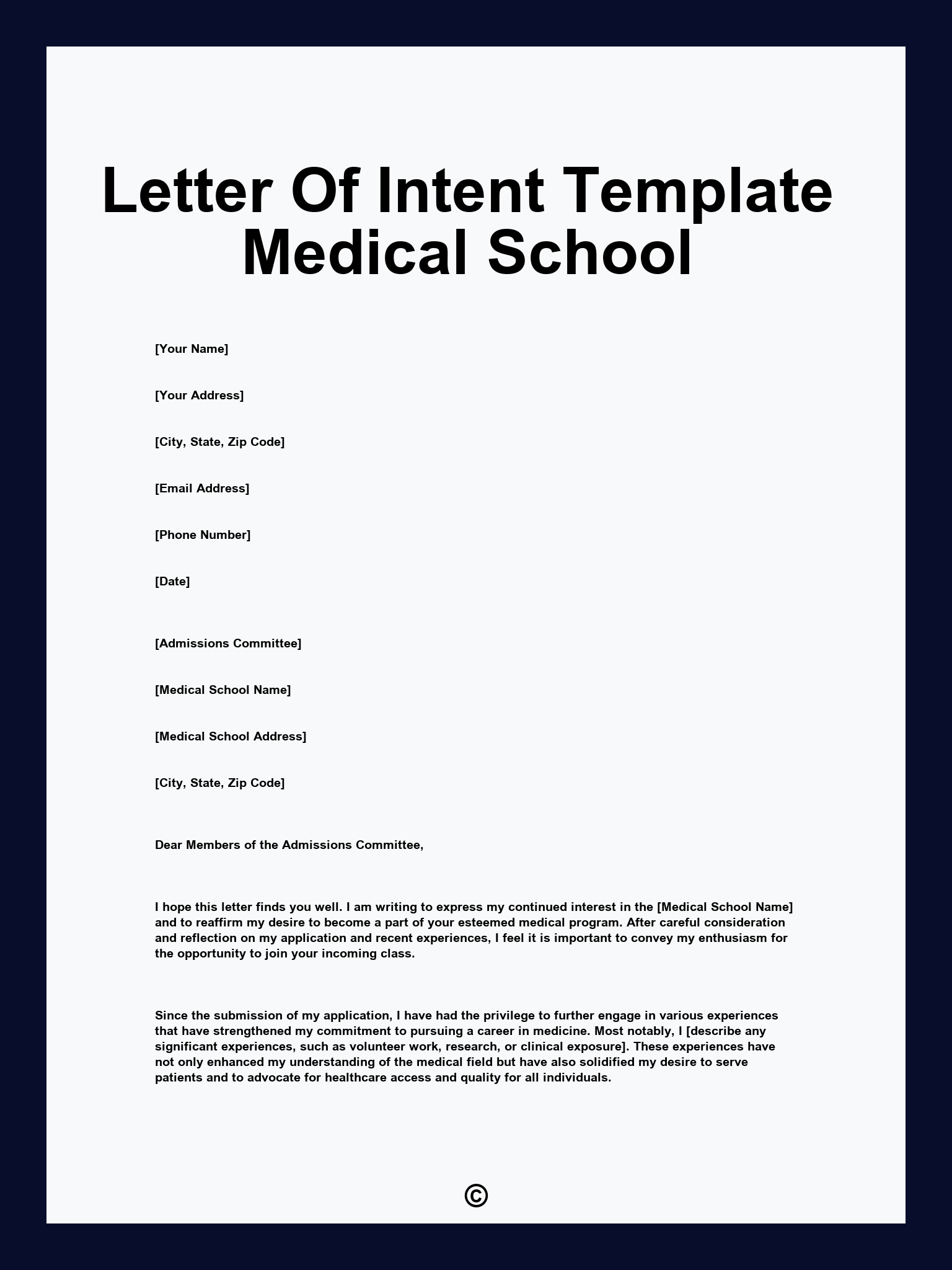 Letter Of Intent Template Medical School