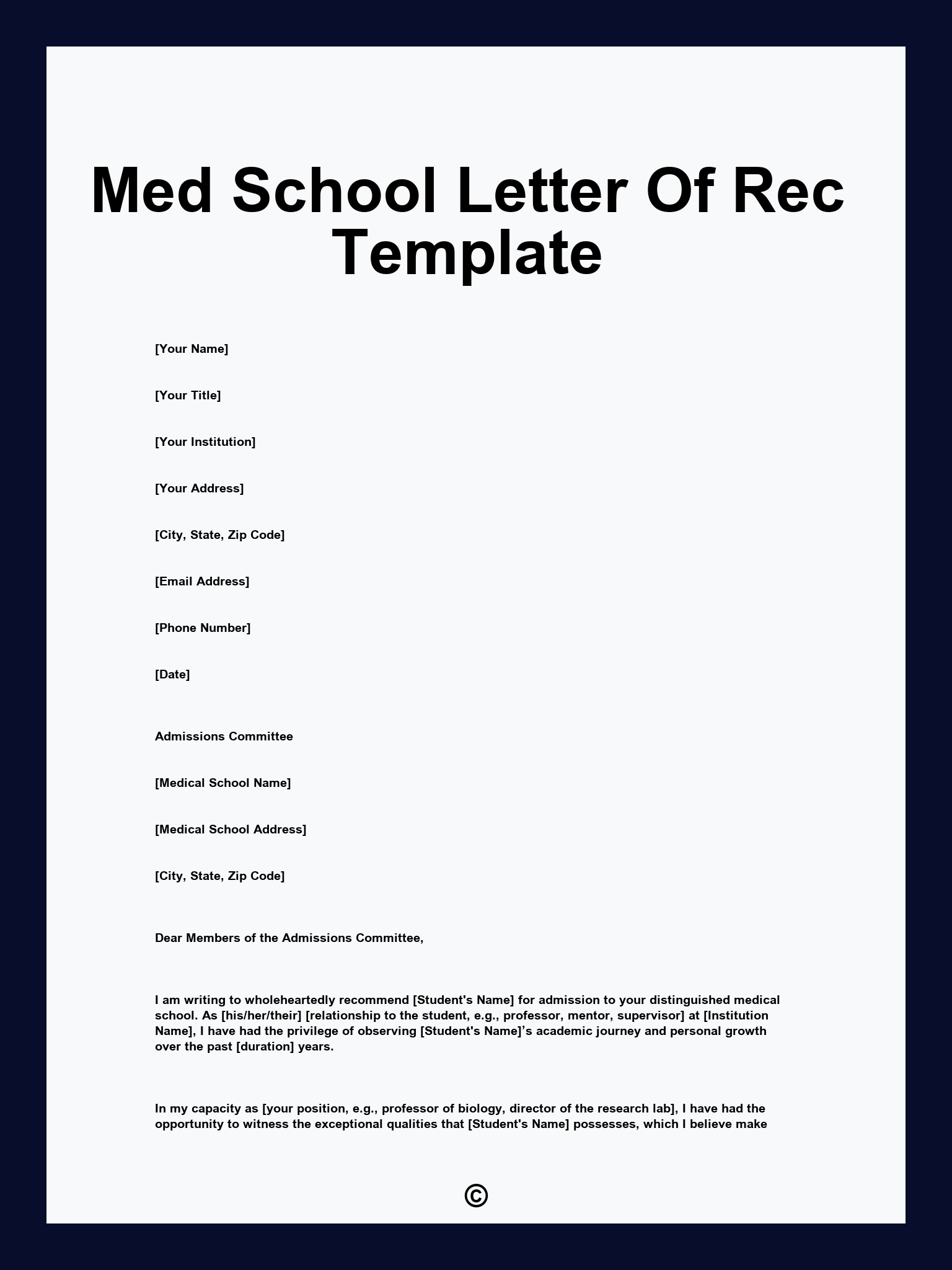 Med School Letter Of Rec Template