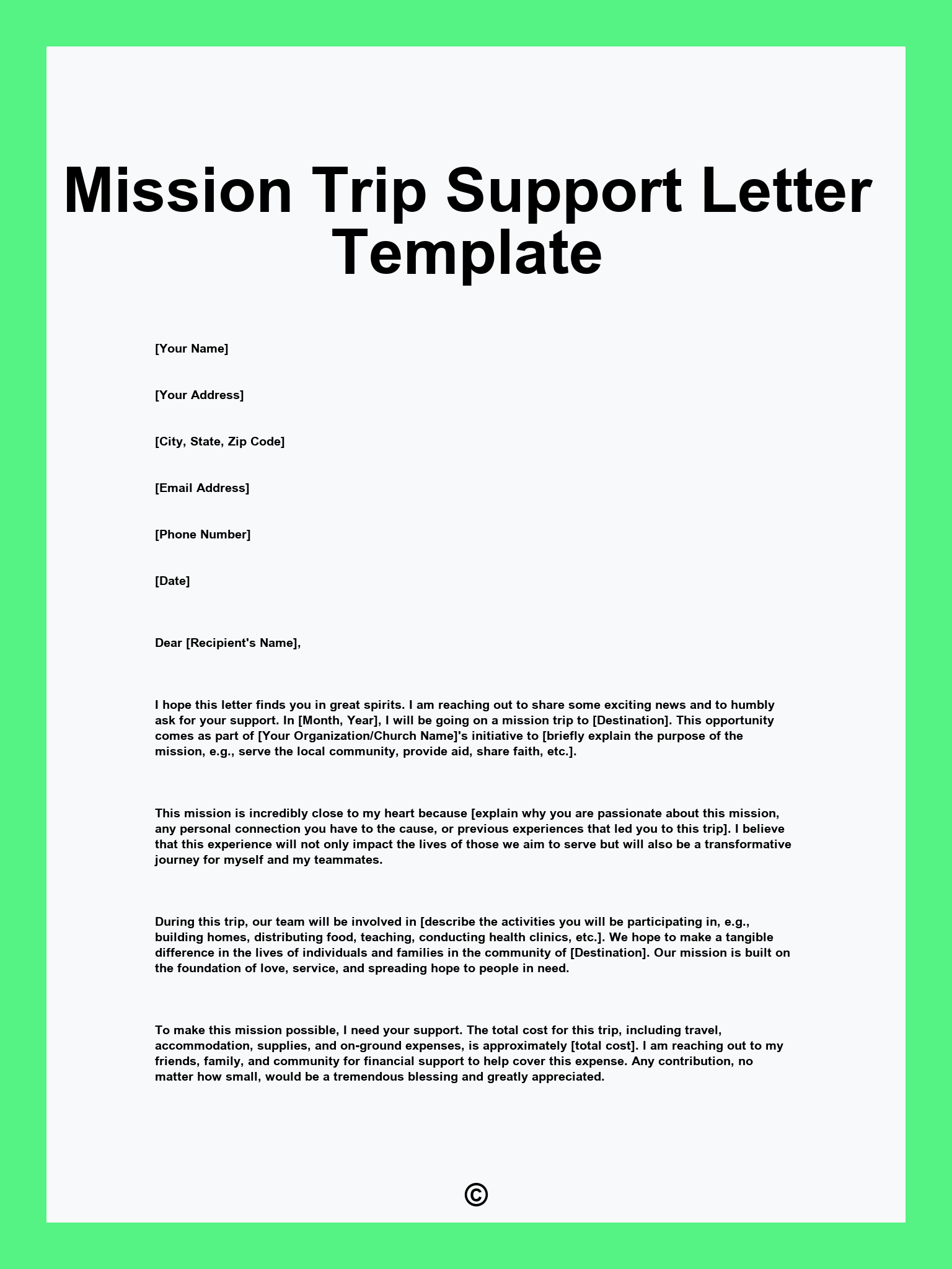 Mission Trip Support Letter Template