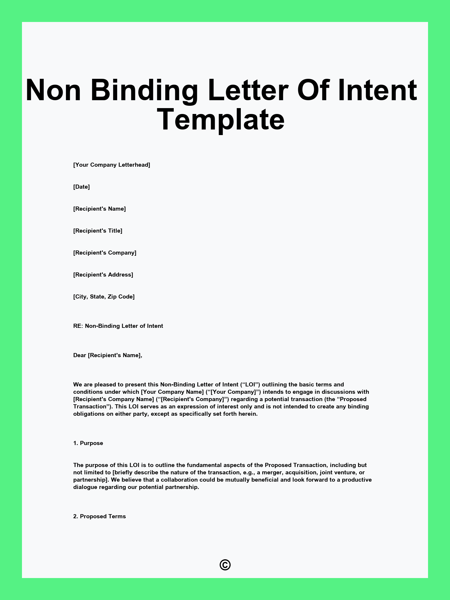 Non Binding Letter Of Intent Template