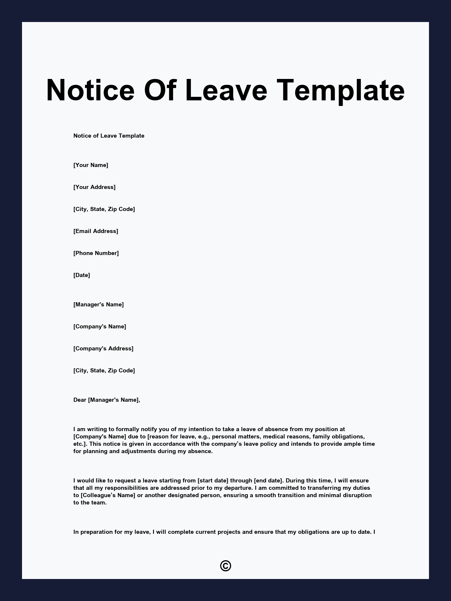 Notice Of Leave Template