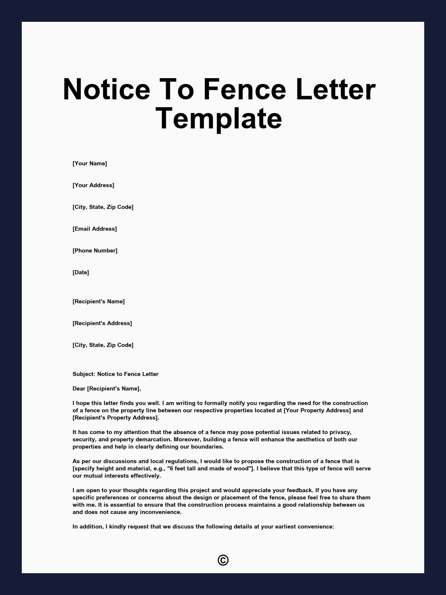 Notice To Fence Letter Template