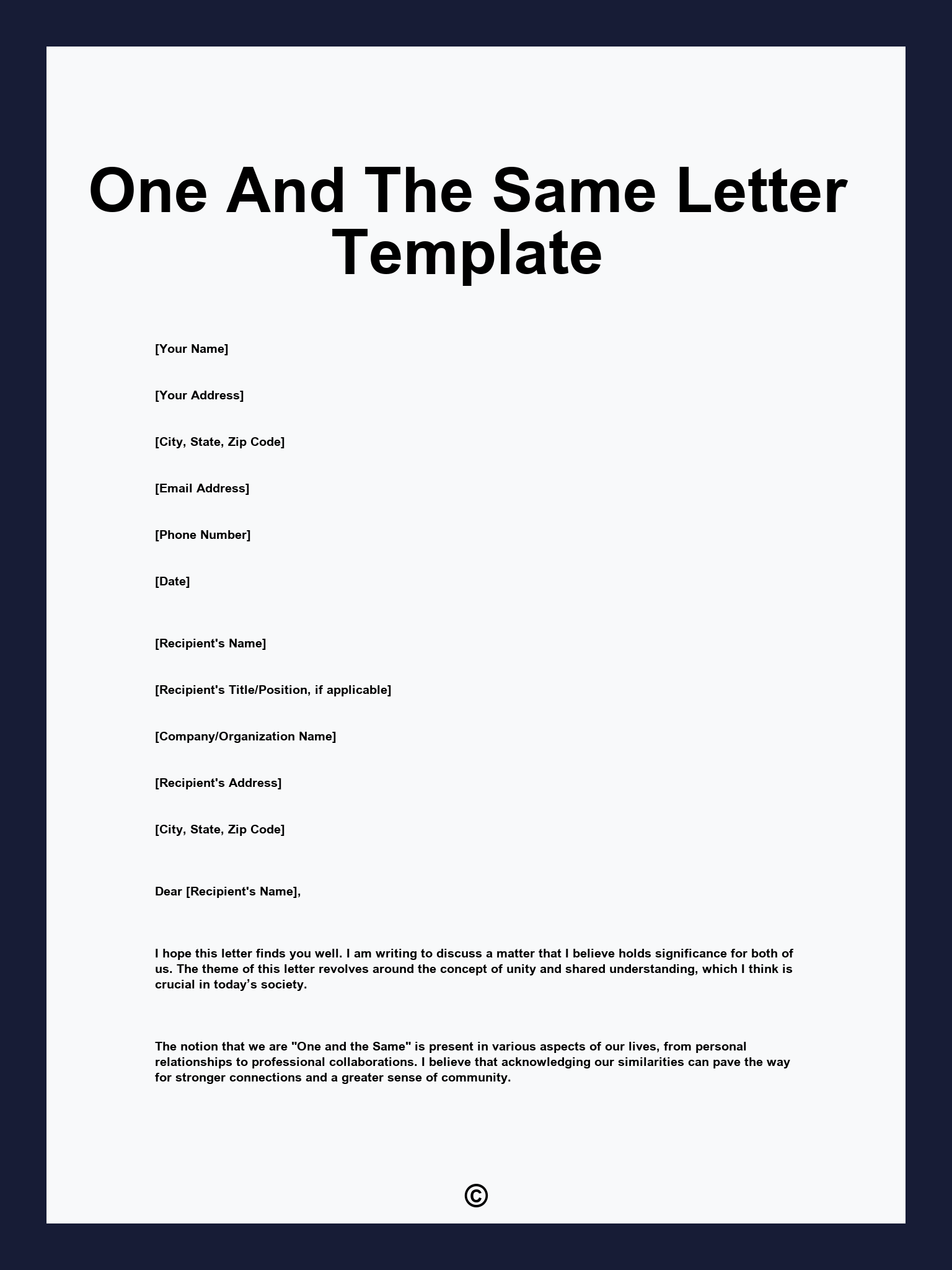 One And The Same Letter Template