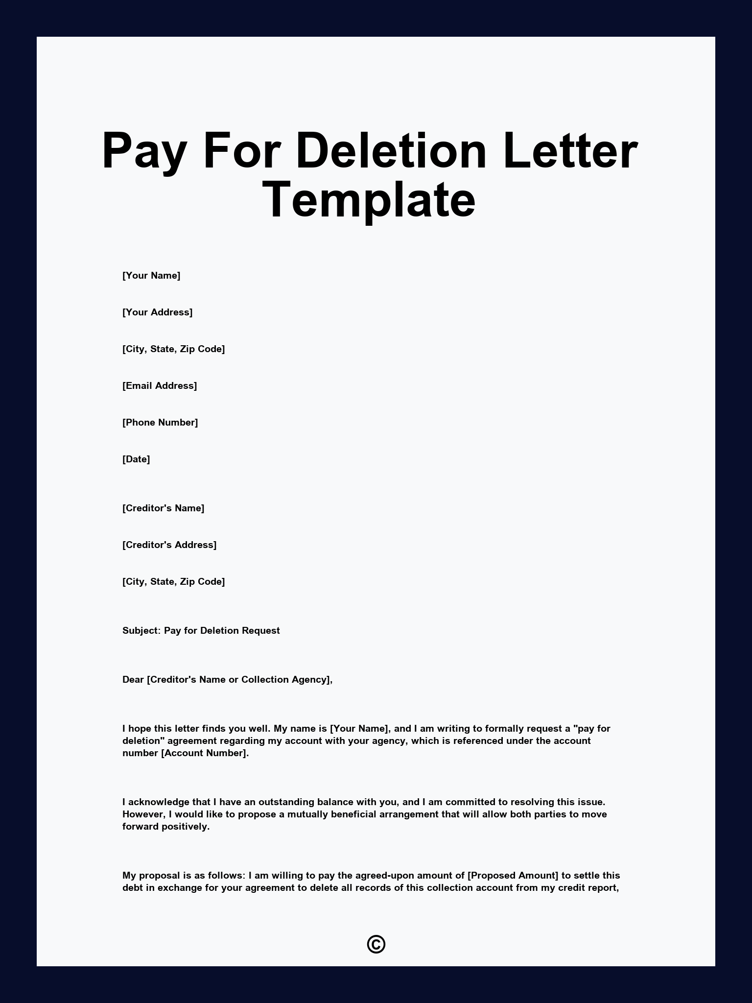 Pay For Deletion Letter Template