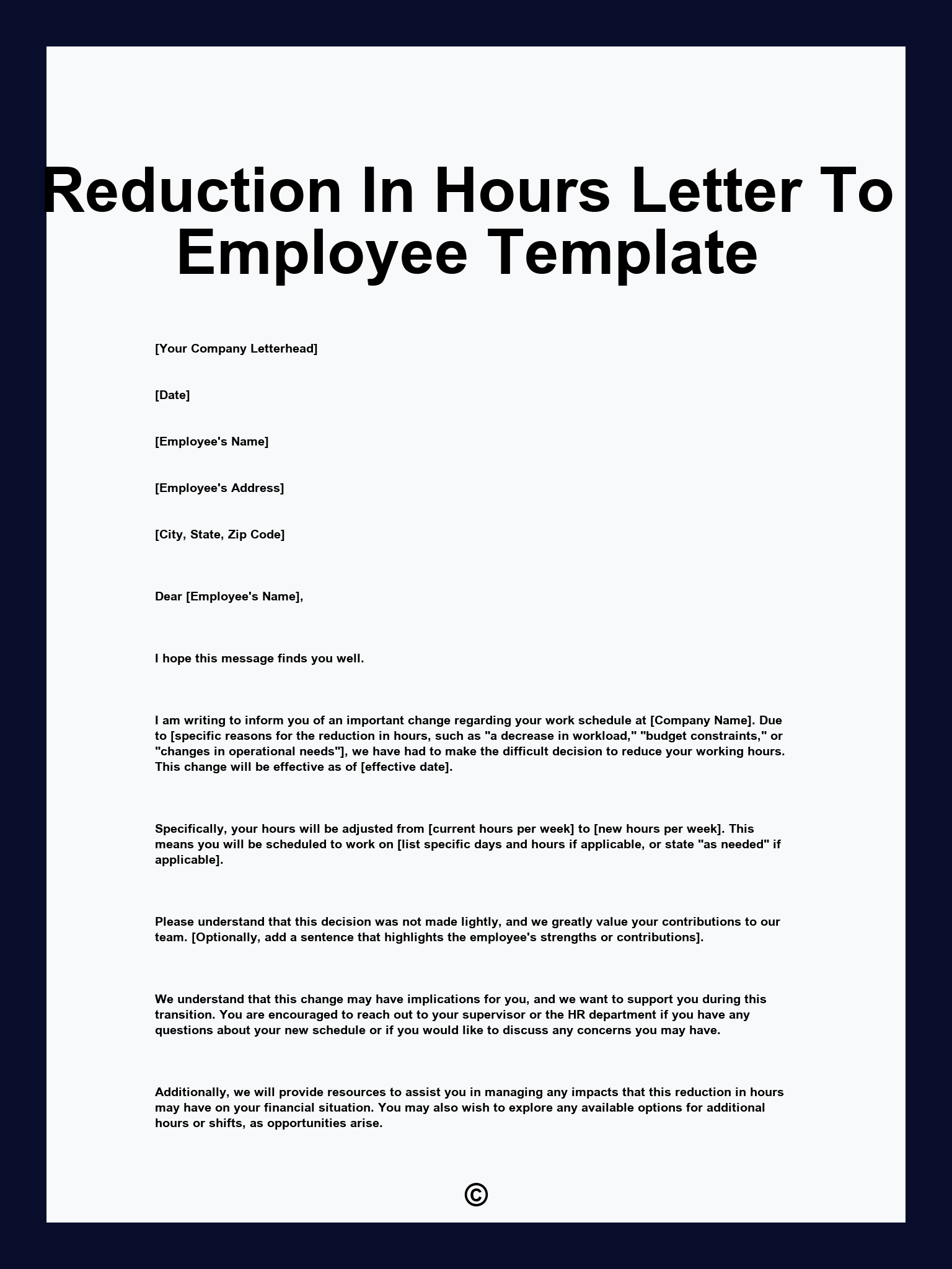 Reduction In Hours Letter To Employee Template