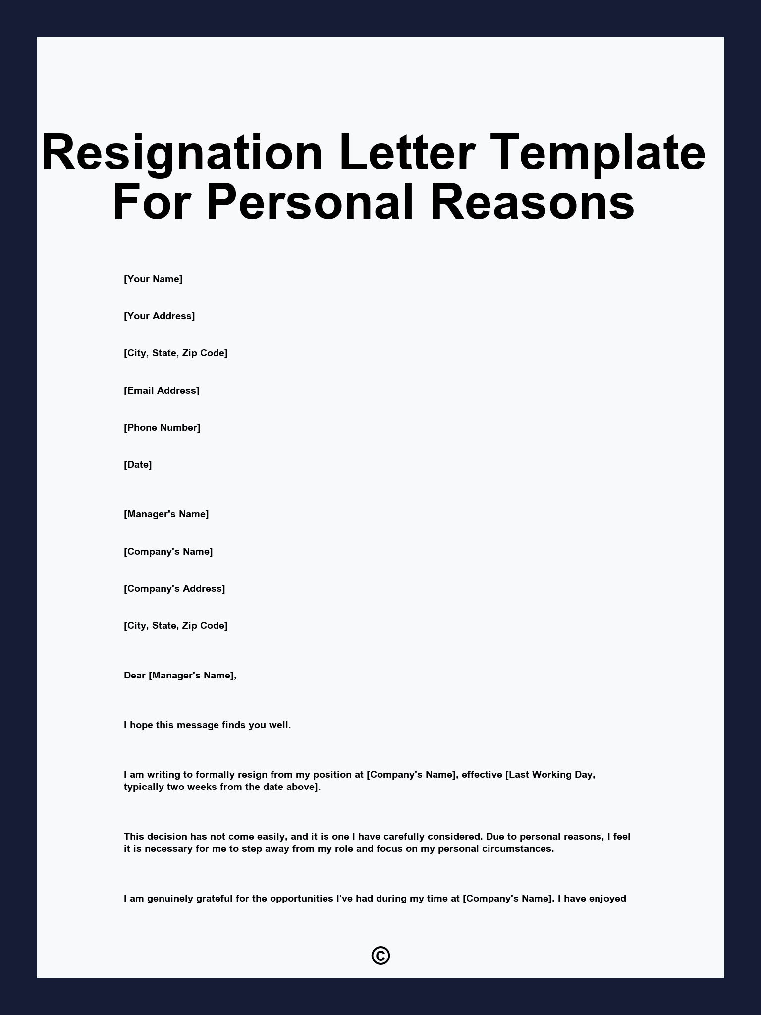 Resignation Letter Template For Personal Reasons