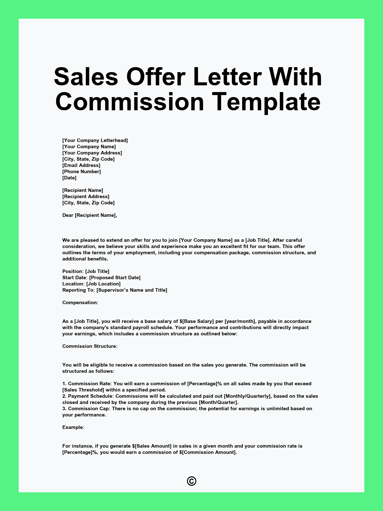 Sales Offer Letter With Commission Template