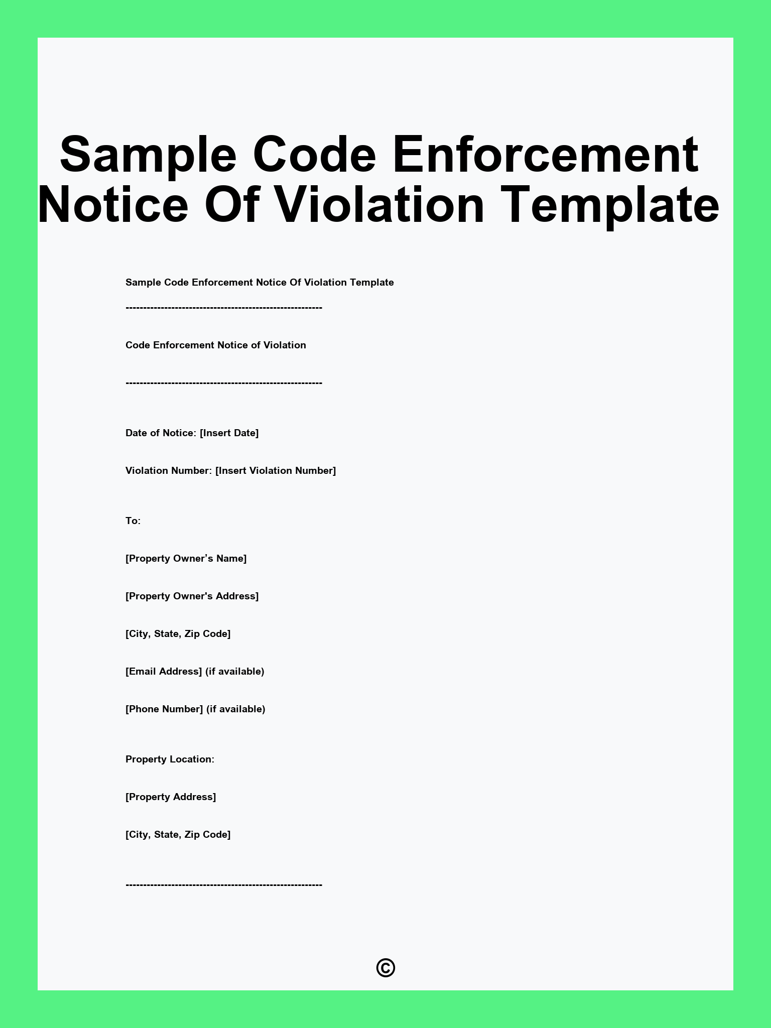 Sample Code Enforcement Notice Of Violation Template