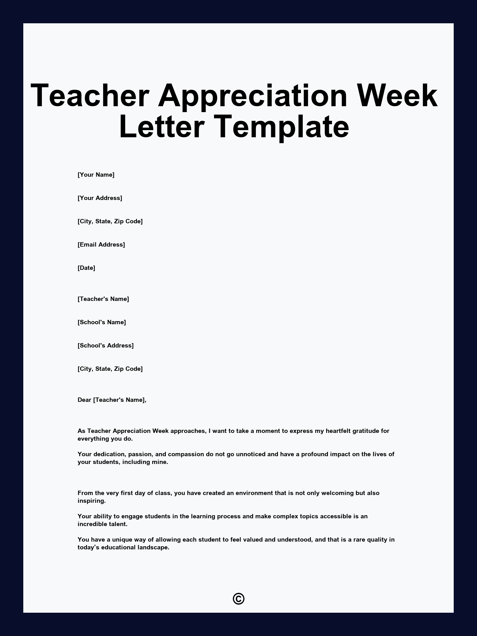 Teacher Appreciation Week Letter Template