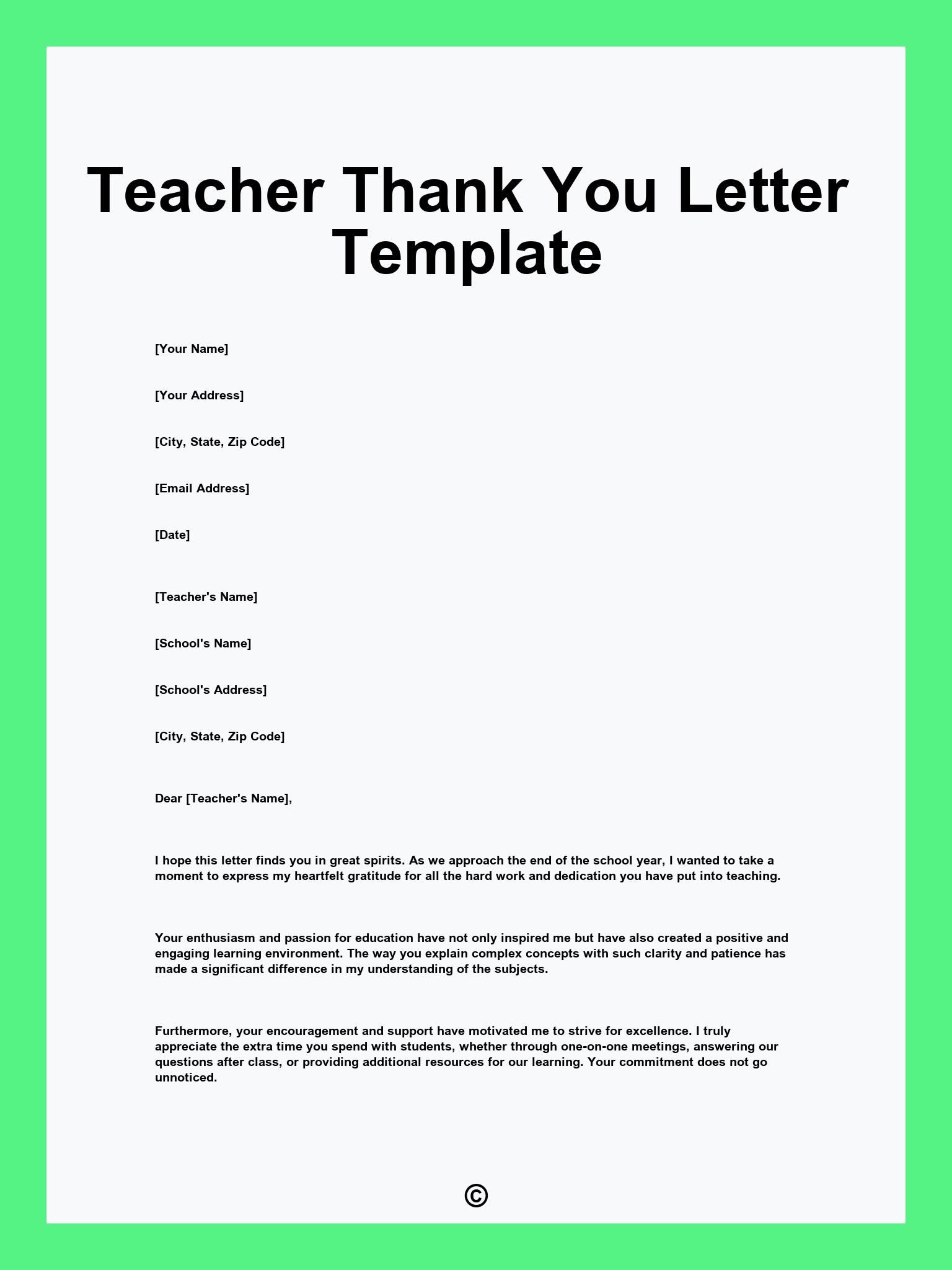 Teacher Thank You Letter Template