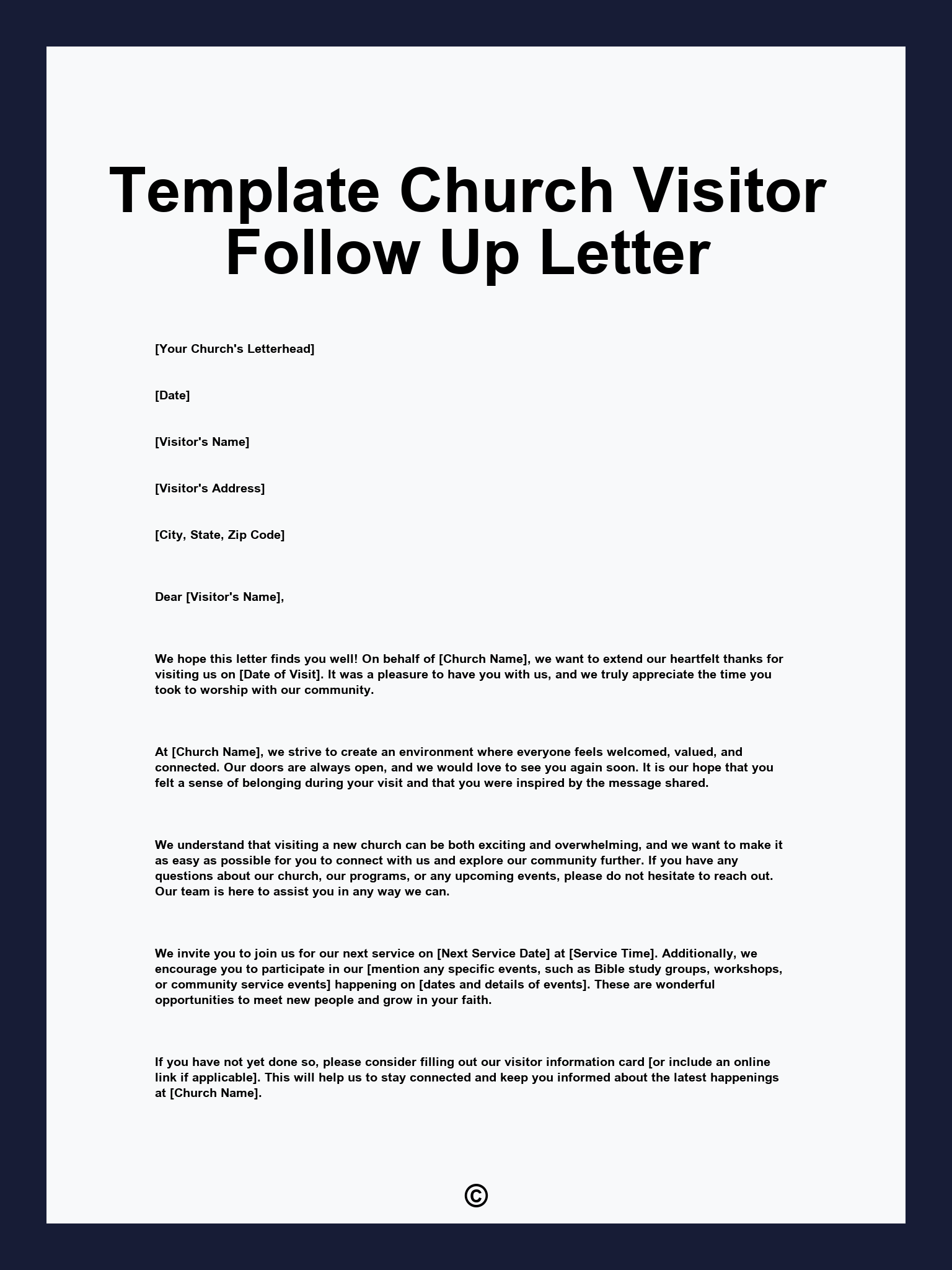 Template Church Visitor Follow Up Letter