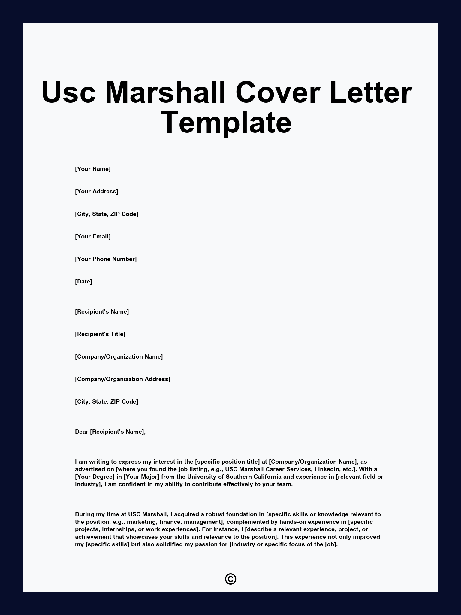 Usc Marshall Cover Letter Template